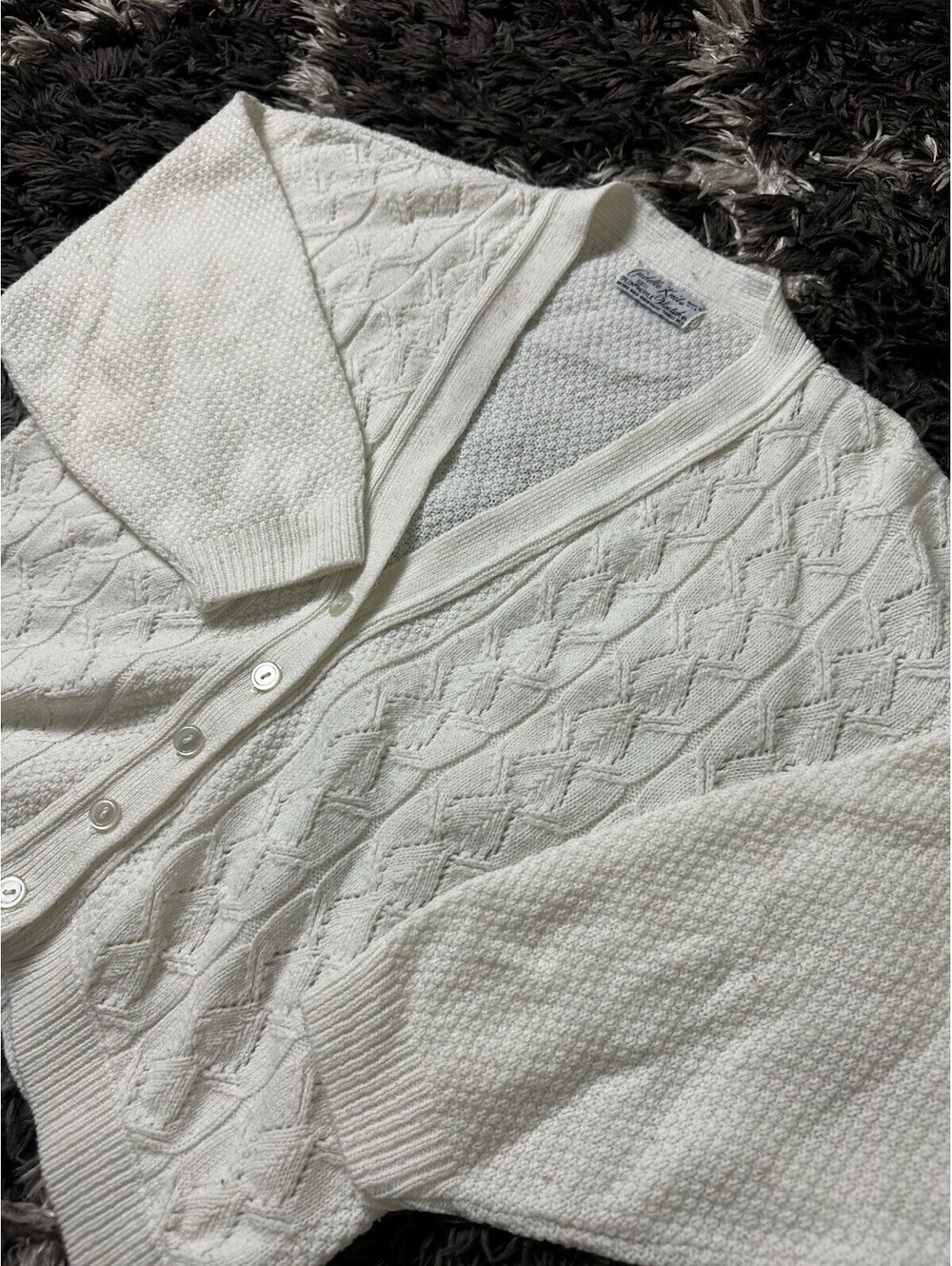 Vintage 80s Cuddle Knit Cardigan Sweater White Orlon Acrylic Made in USA